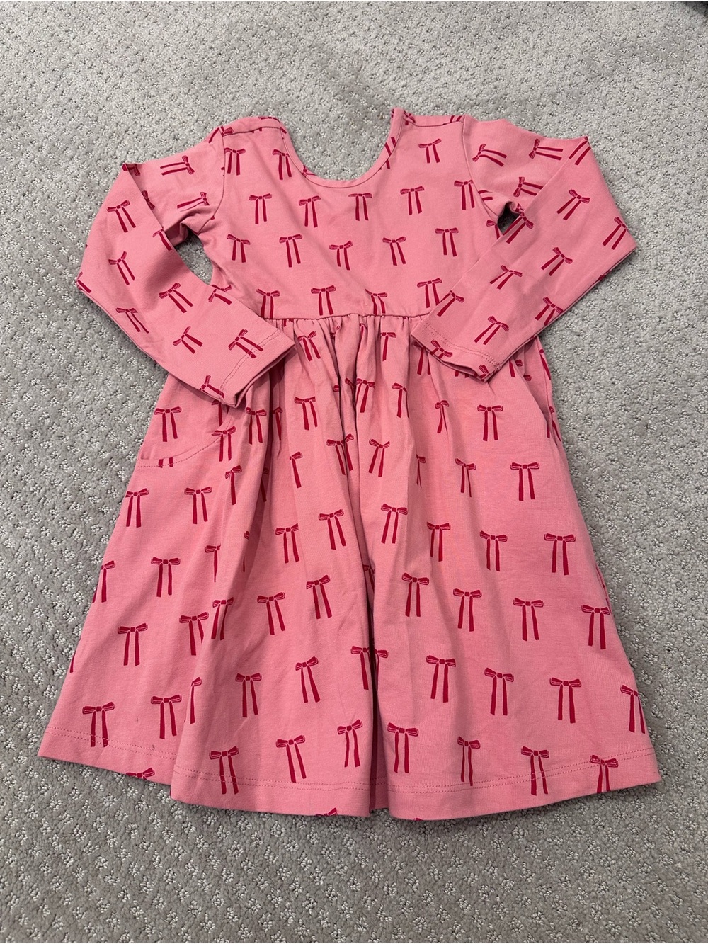 Hanna Andersson Holiday Long Sleeve Skater Dress, Size 4, Mini Bows on Macaron
